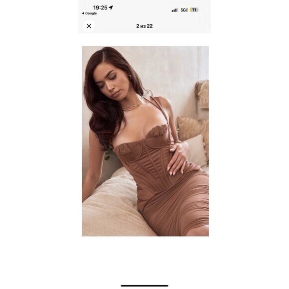 NWT House of CB Talya Corset Dress Nude Satin Mesh Midi Bodycon Size XS - Picture 10 of 13